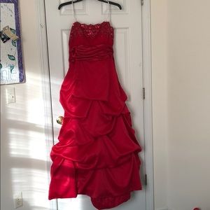 Red Strapless Prom Dress